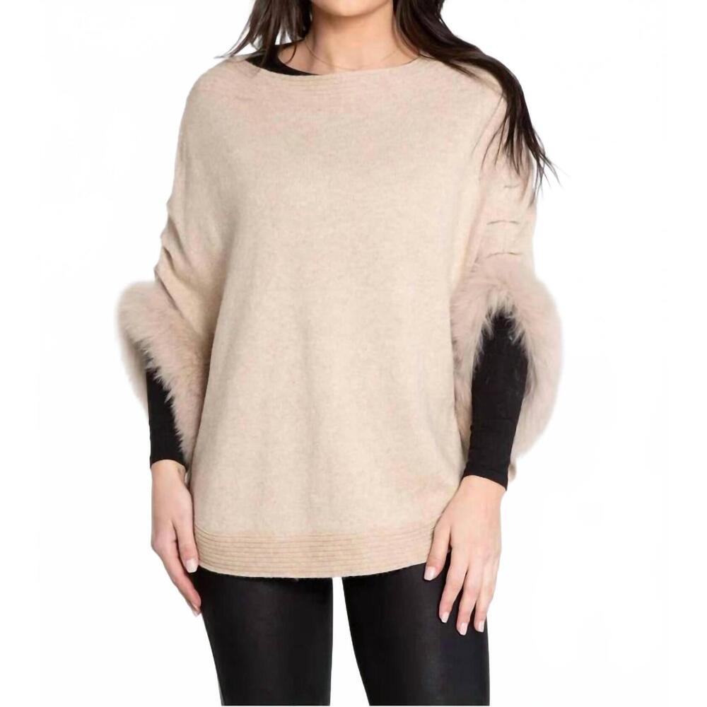 NEW KELLI KOURI knit cashmere & fox fur poncho in camel